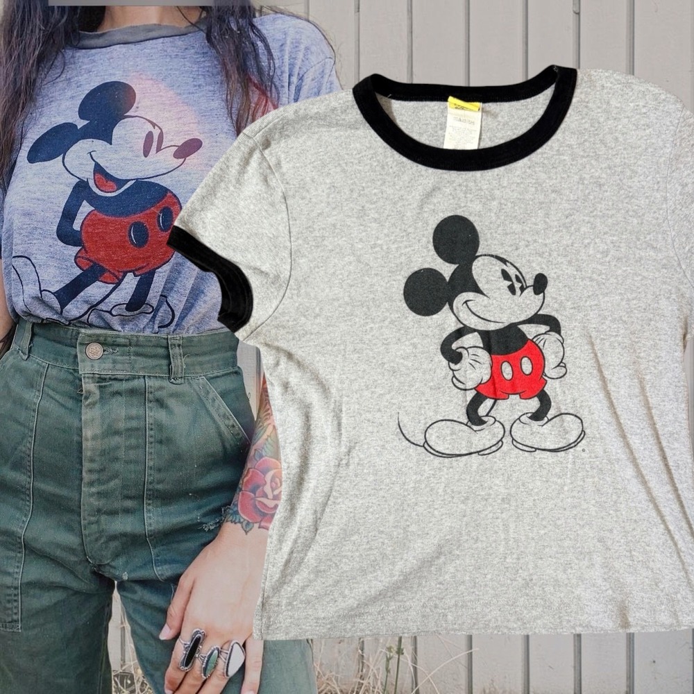 Disney Stage 28 Mickey Mouse Ringer Tee Gray XL